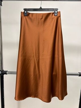 Satin A-Line Midi Skirt in Burnt Orange